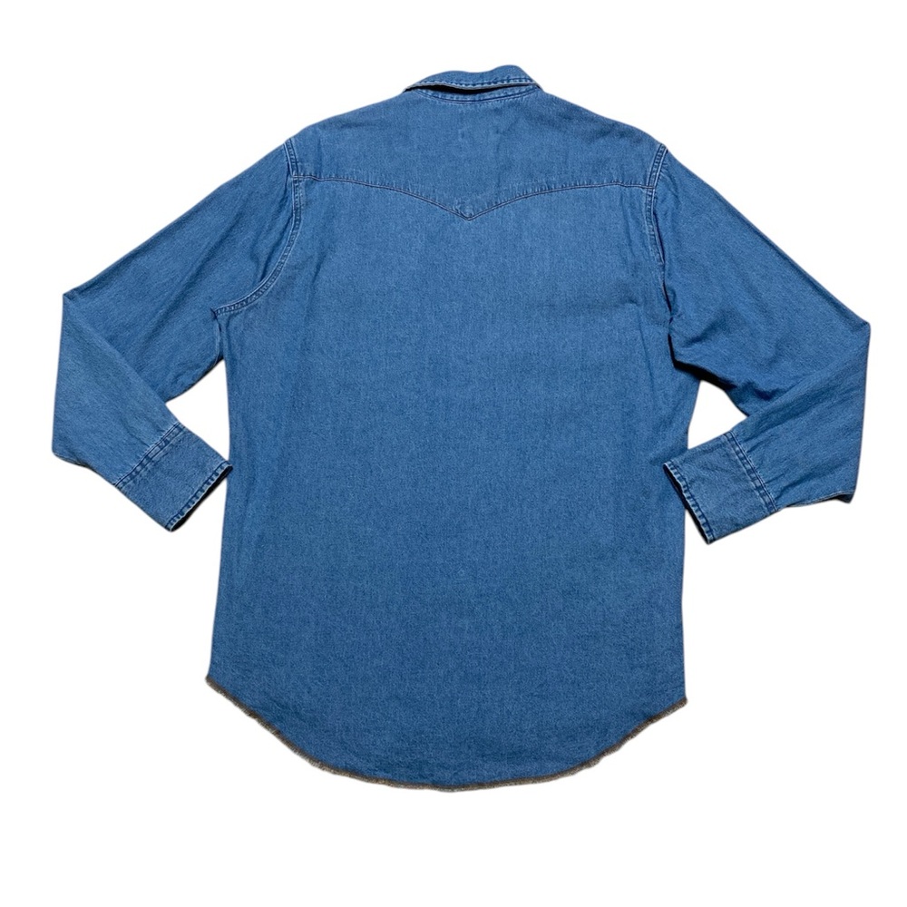 Wrangler Pearl Snap Button Down Long Sleeve Shirt Men’s L Blue Jean Casual Denim - Picture 3 of 10